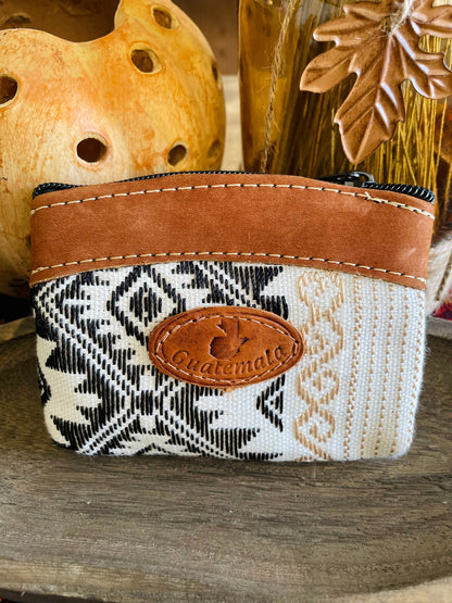 Guatemalan Embroidered Leather with Logo Coin Purse