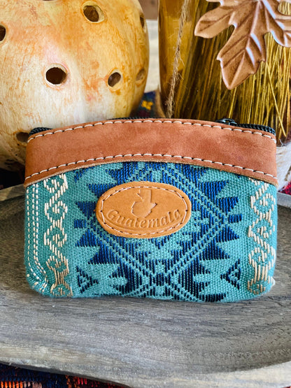 Guatemalan Embroidered Leather with Logo Coin Purse