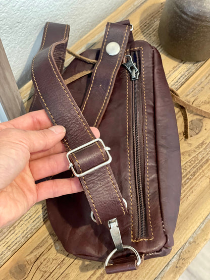 Leather Crossbody Bag - Brown