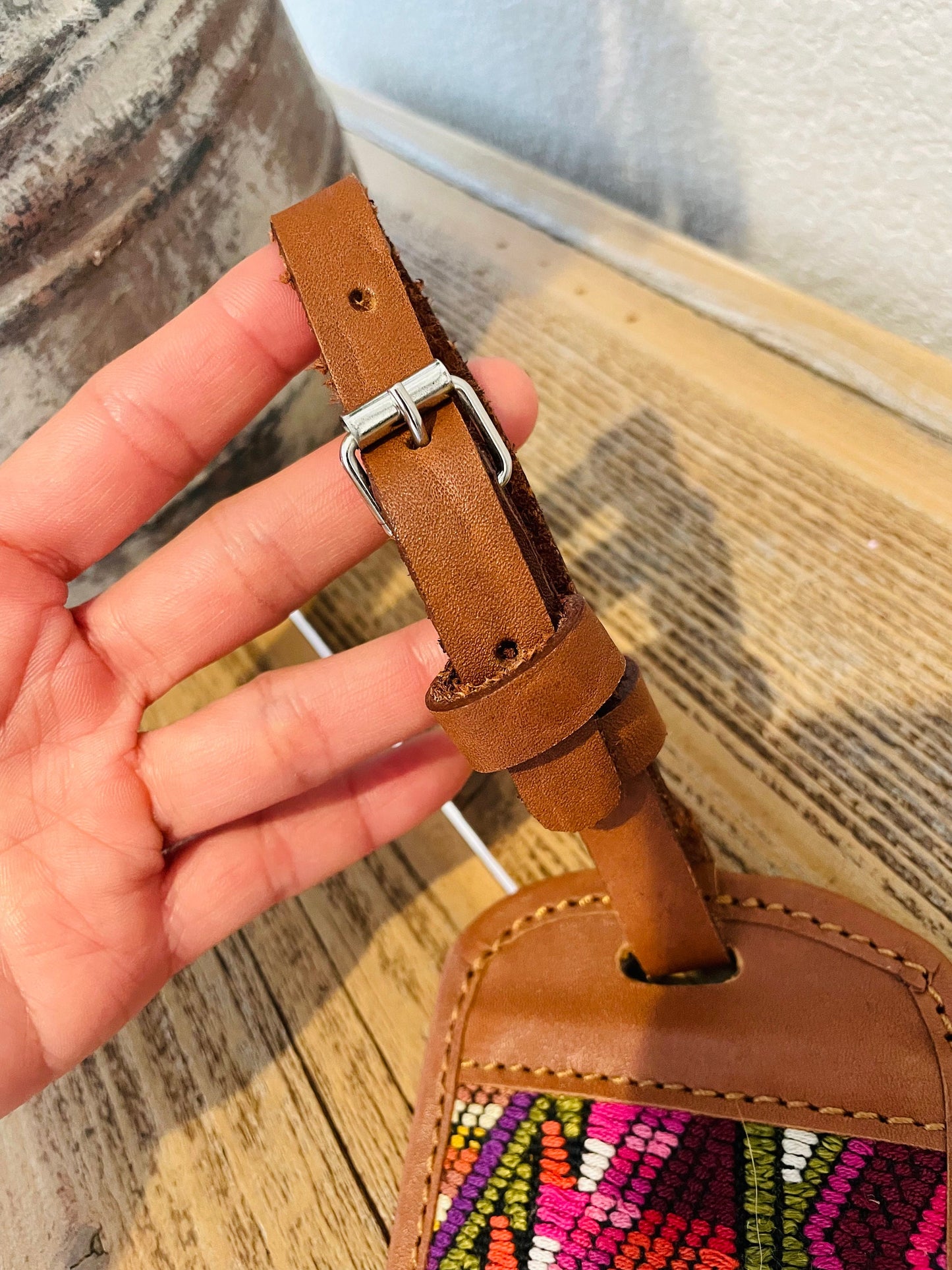 Huipil/Leather Luggage Tags - Brown