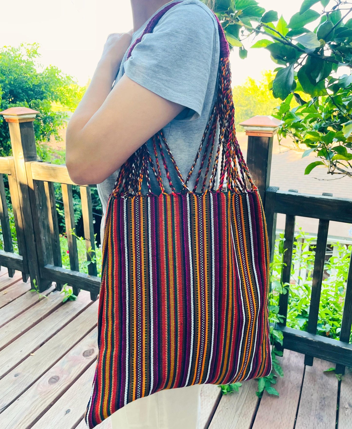 String Shoulder Tote Bag - Brown
