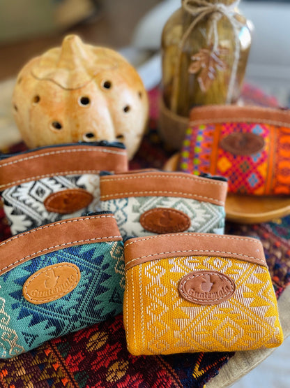 Guatemalan Embroidered Leather with Logo Coin Purse