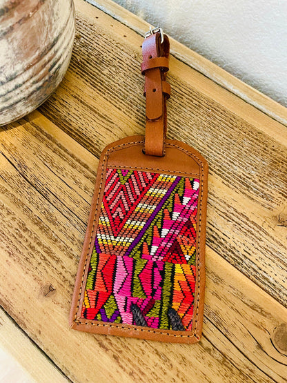 Huipil/Leather Luggage Tags - Brown