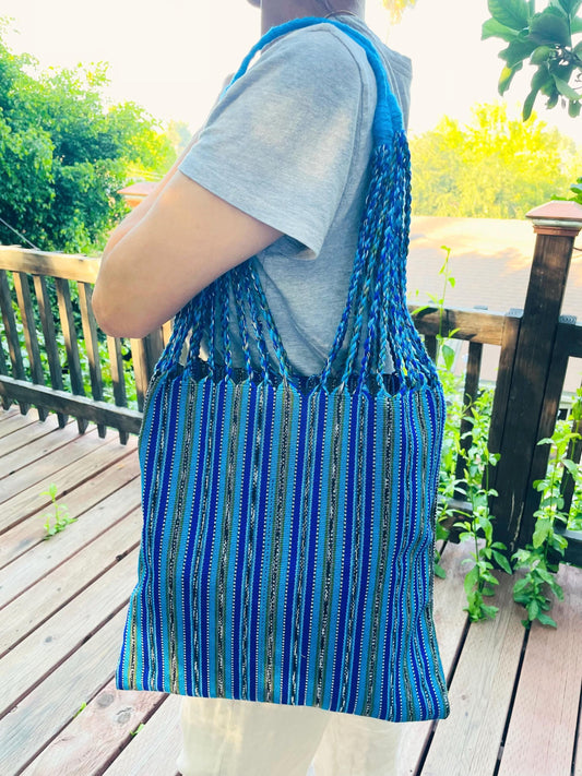String Shoulder Tote Bag - Blue