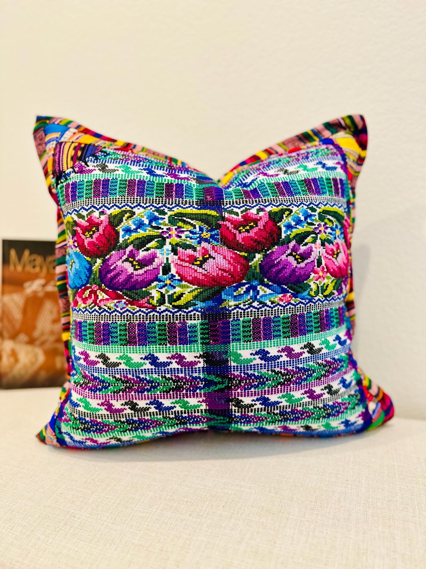 Huipil pillow cover from San Juan Comalapa