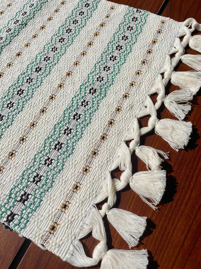 Guatemalan Handwoven Table Runner - Creme Skyblues