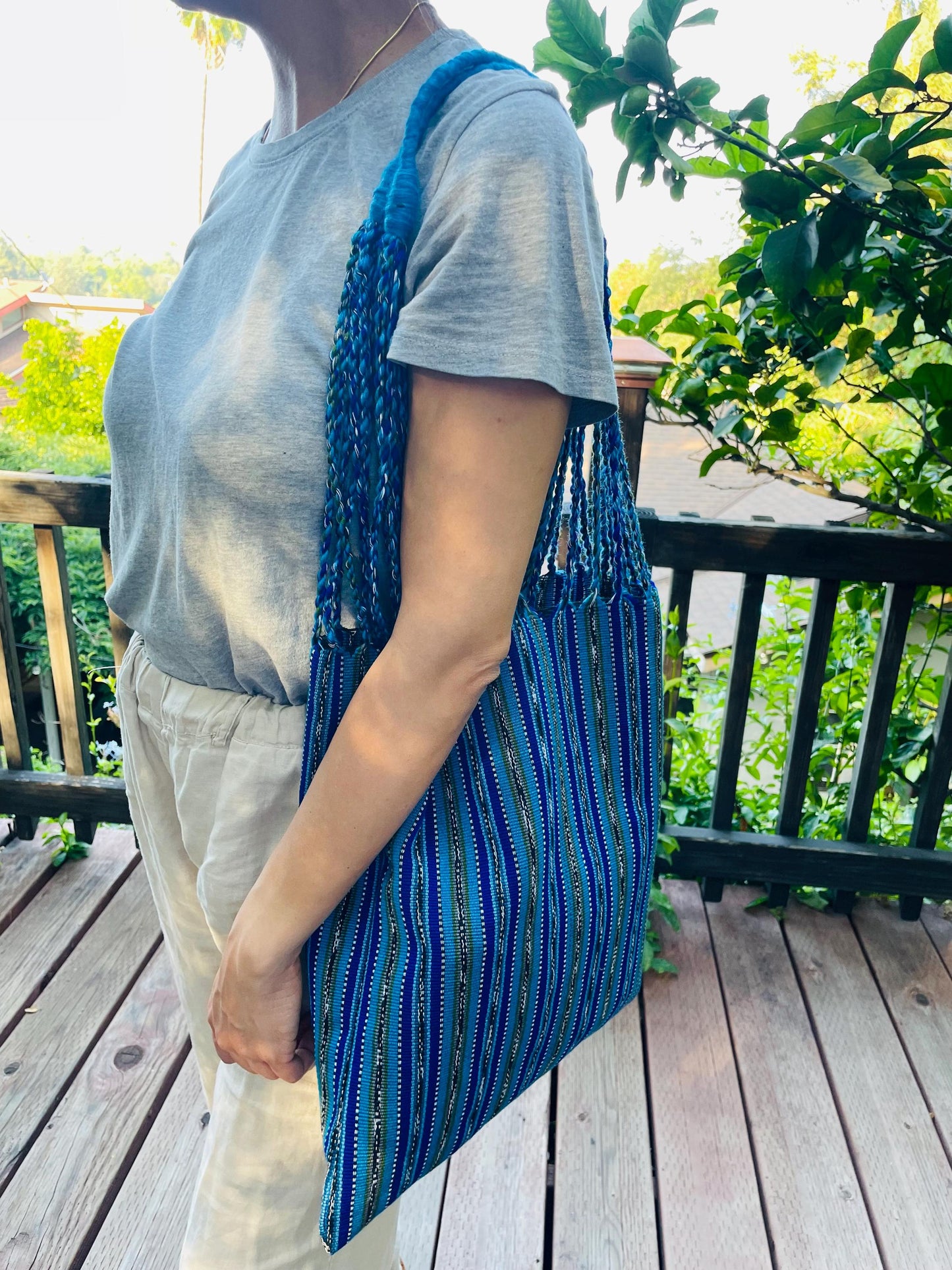 String Shoulder Tote Bag - Blue