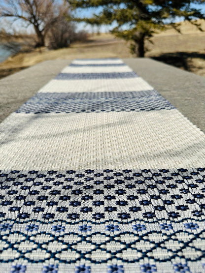 Guatemalan Handwoven Table Runner - Creme Blues