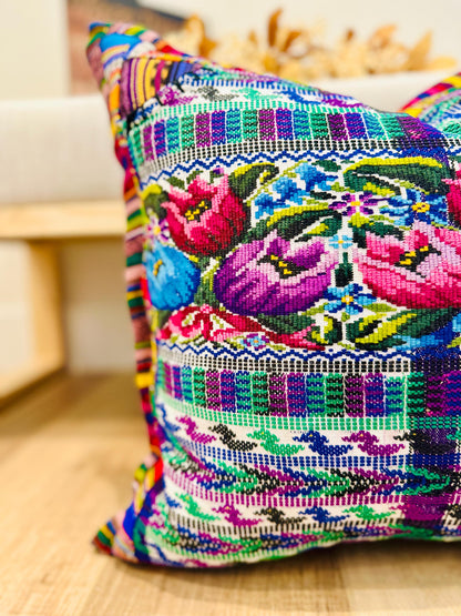 Huipil pillow cover from San Juan Comalapa