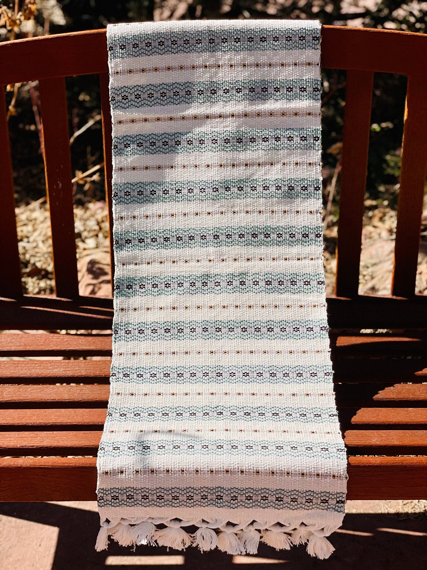 Guatemalan Handwoven Table Runner - Creme Skyblues