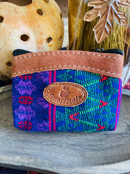 Guatemalan Embroidered Leather with Logo Coin Purse