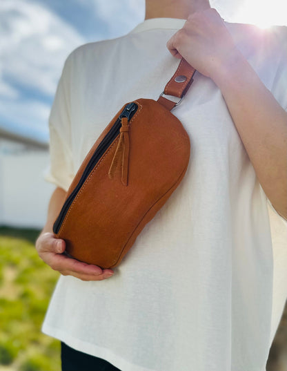 Leather Crossbody Bag - Tan