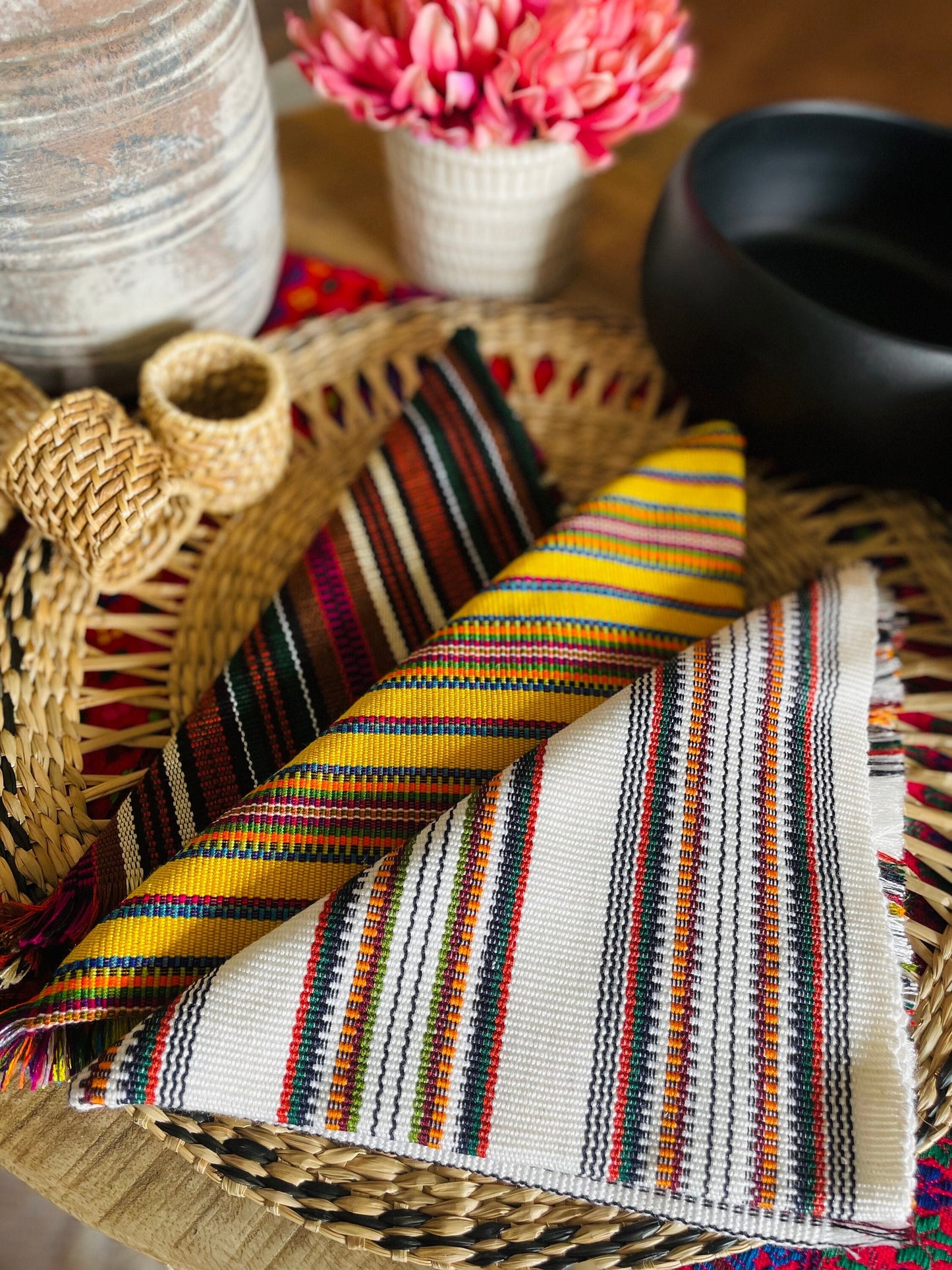 Handwoven cloth napkins - Latte Whites