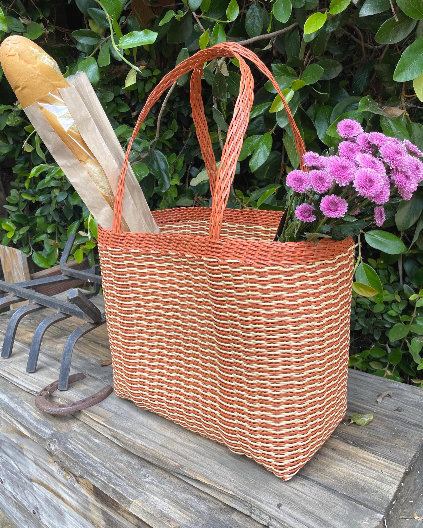 Guatemalan Recycled Large Plastic Market Basket Tote Large Bag: Handmade Purse