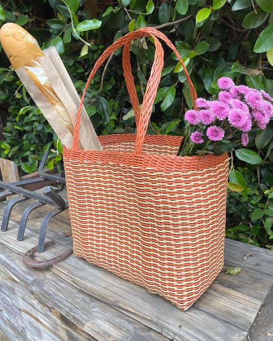Guatemalan Recycled Large Plastic Market Basket Tote Large Bag: Handmade Purse