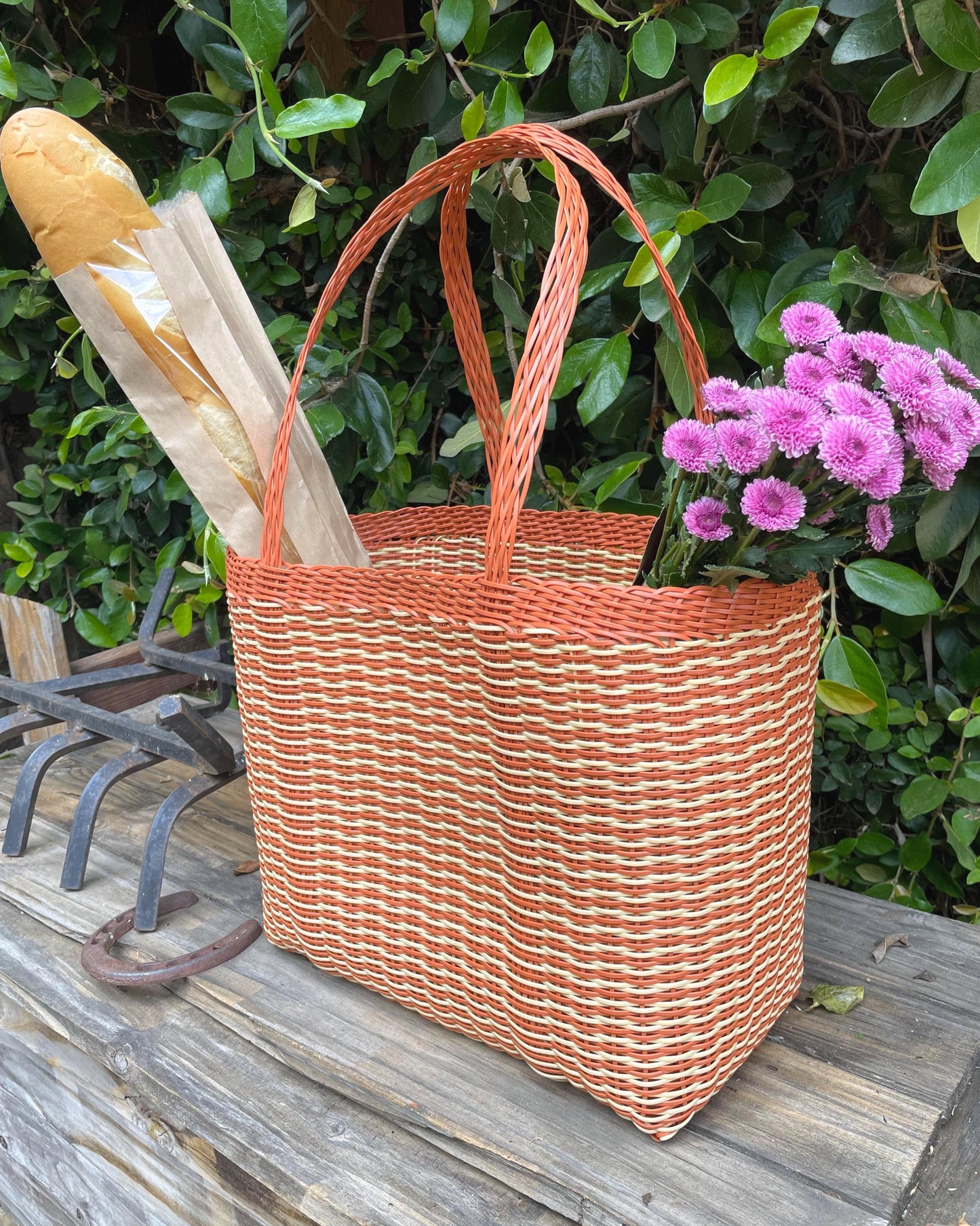 Guatemalan Recycled Large Plastic Market Basket Tote Large Bag: Handmade Purse