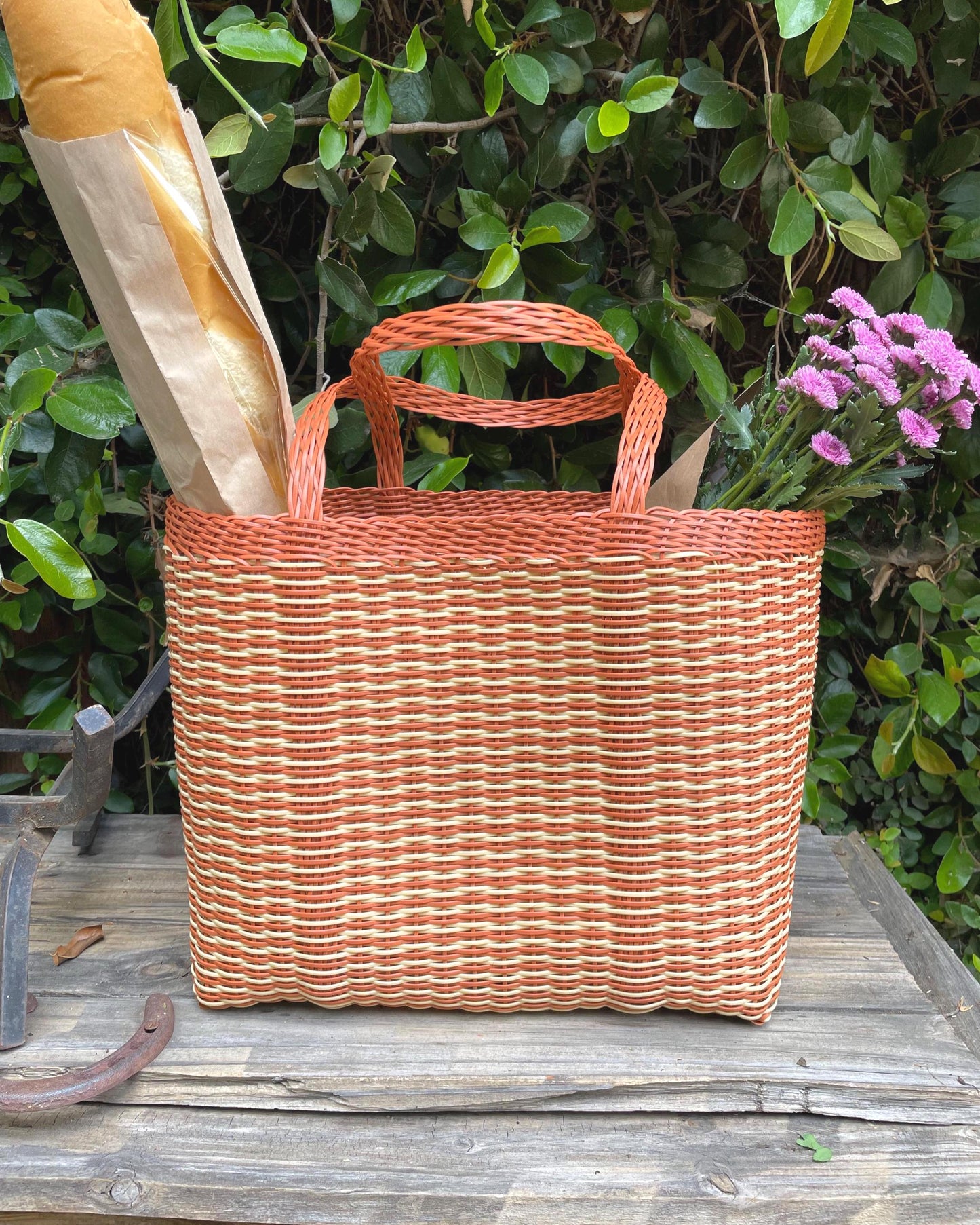 Guatemalan Recycled Large Plastic Market Basket Tote Large Bag: Handmade Purse