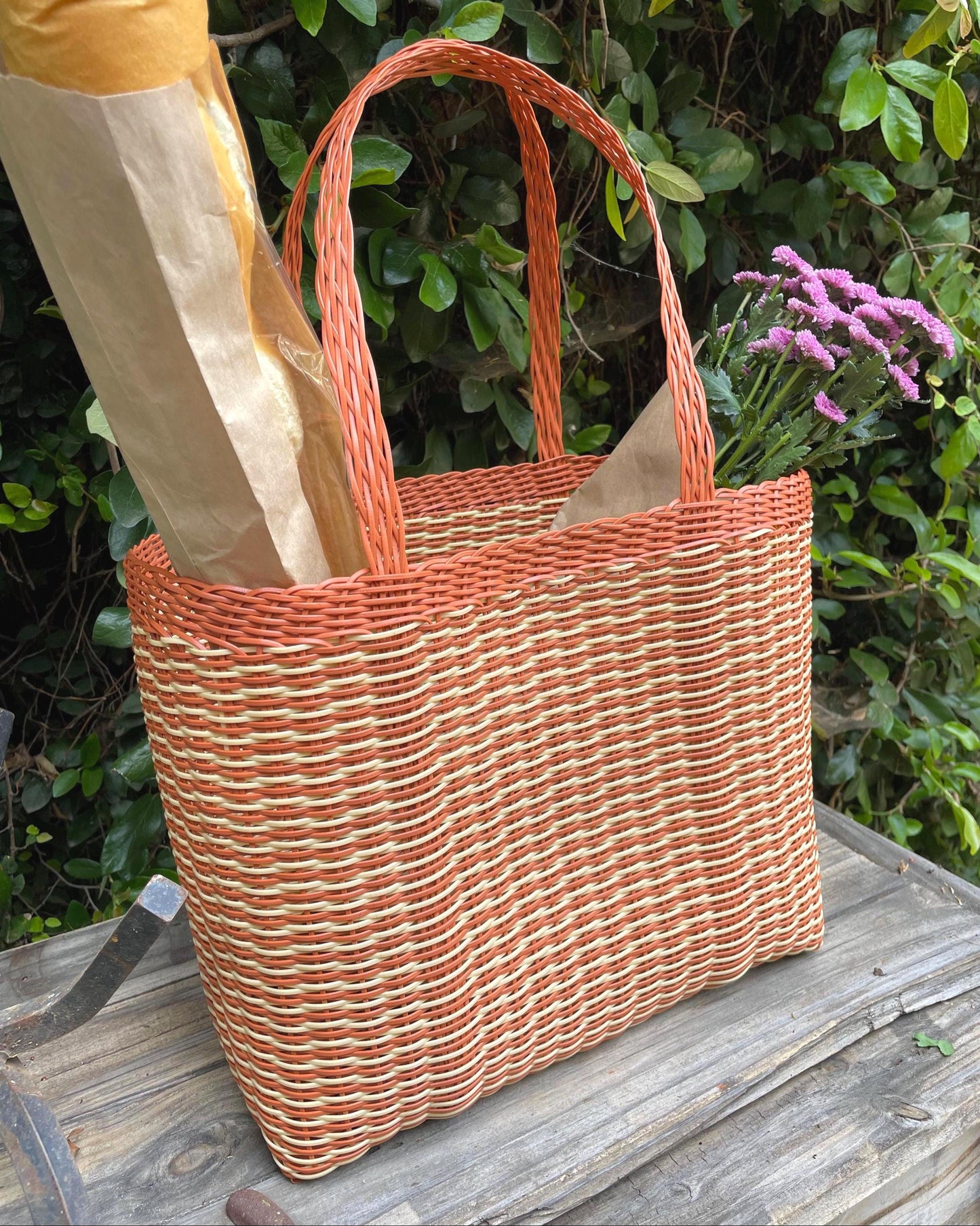 Guatemalan Recycled Large Plastic Market Basket Tote Large Bag: Handmade Purse