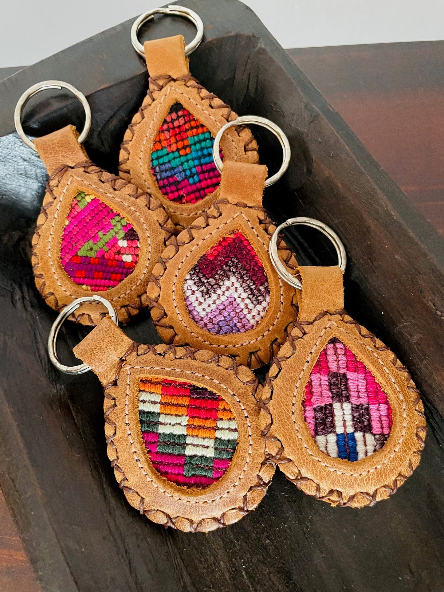 Guatemalan Genuine Leather/Huipil Key Chains