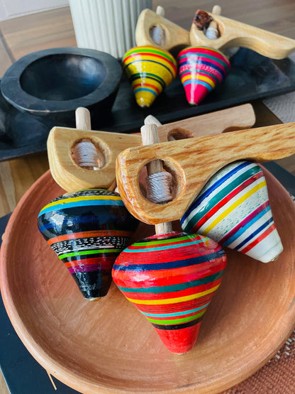 Guatemalan Traditional Spinning Wooden Top Toy- Trompo