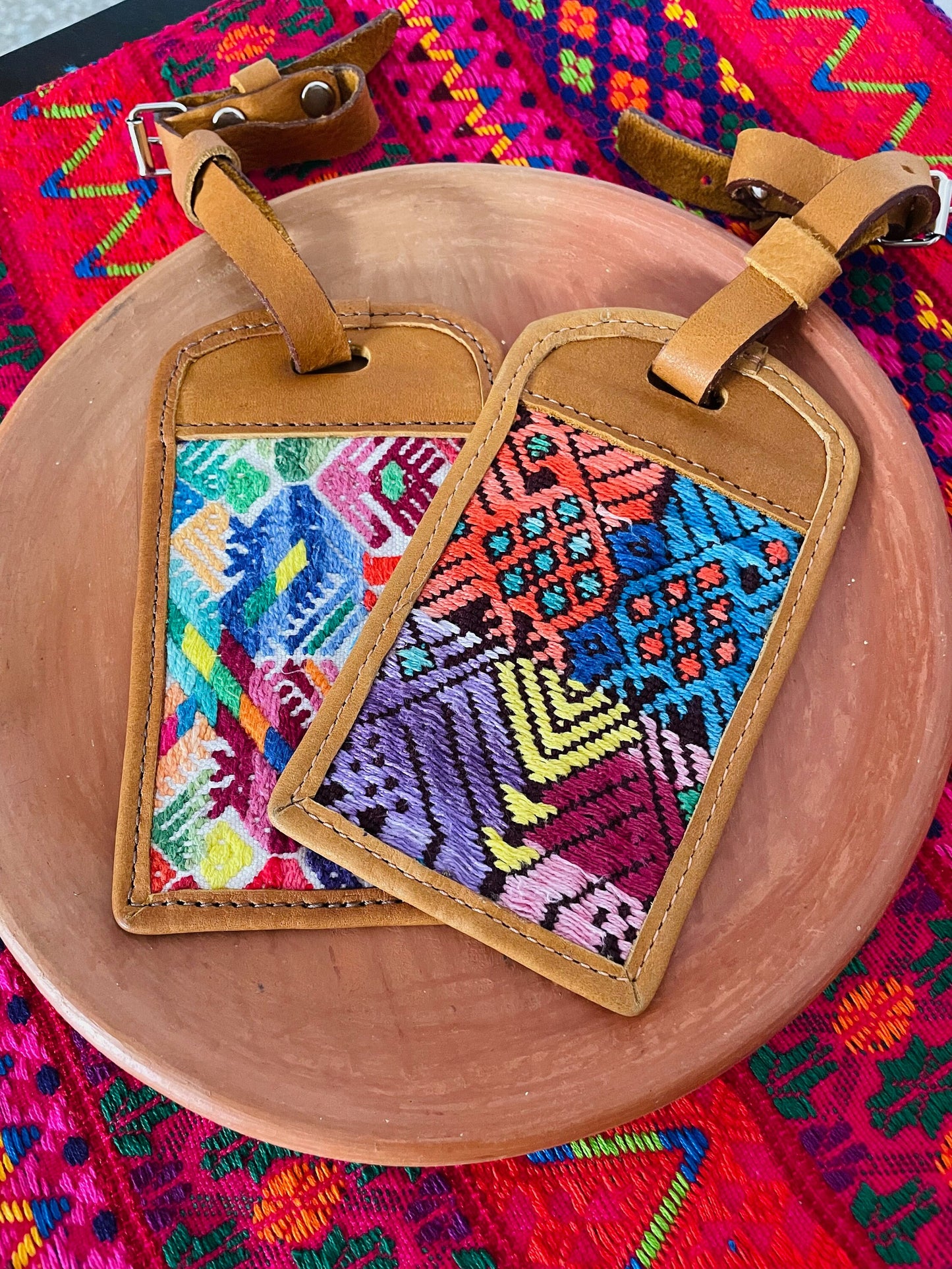 Guatemalan Handmade Leather/Huipil Luggage Tags