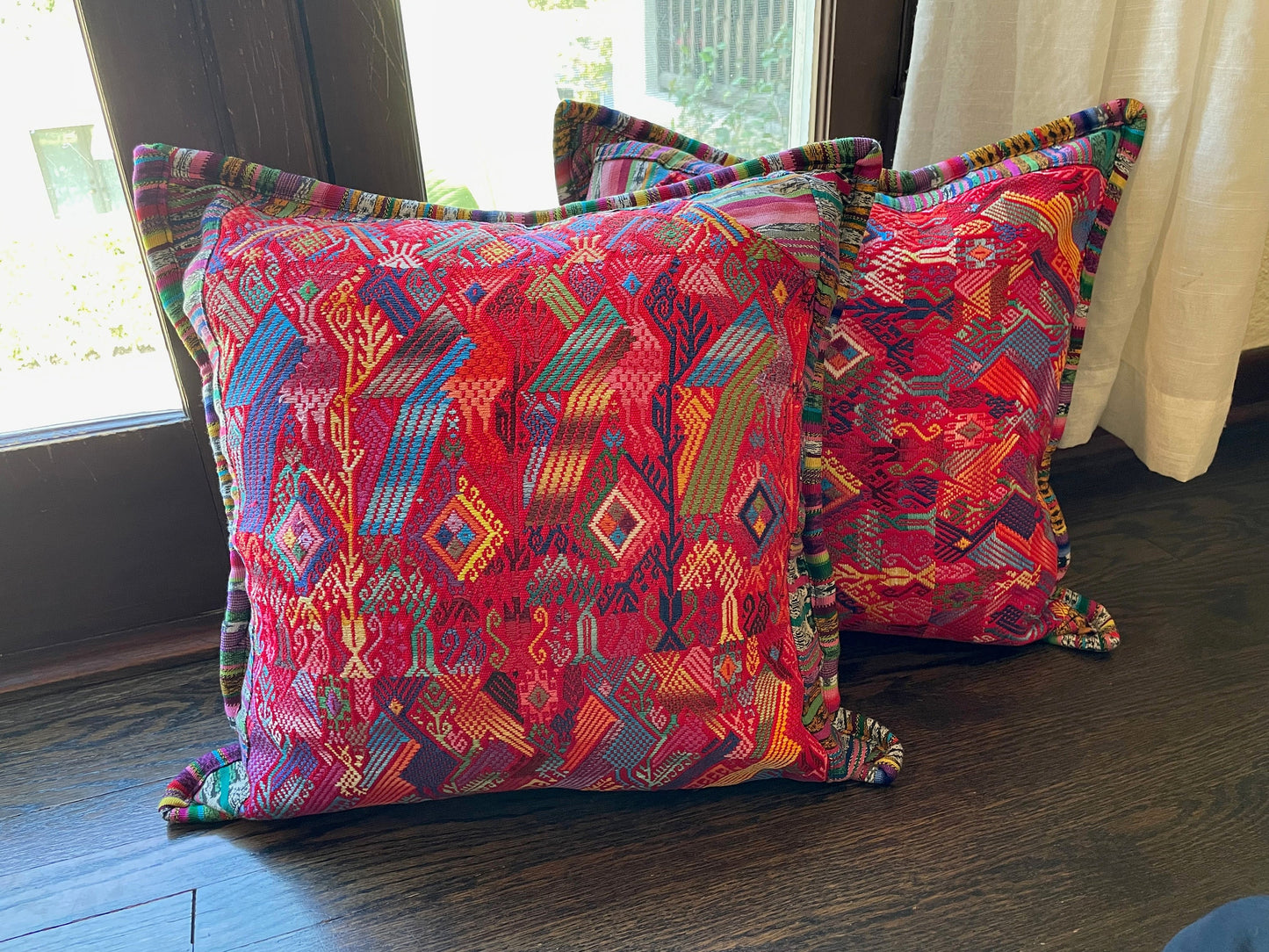Guatemalan Huipil pillow covers from San Juan Chile Verde, Hand Embroidered, Handwoven cushion cover case, Artisan made, Home decor 18x18