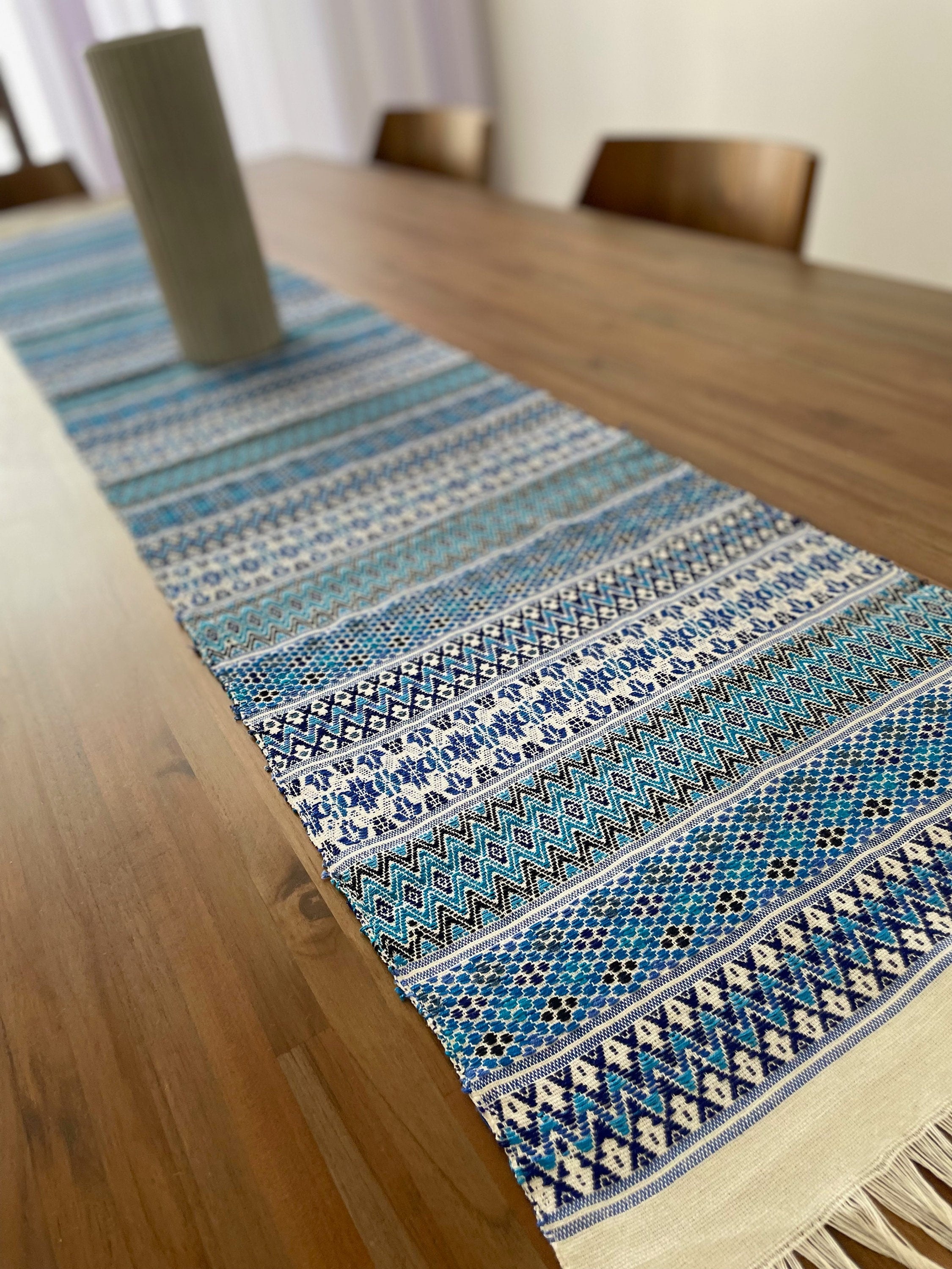 Guatemalan handwoven long table runner, Handmade Mayan textile 82