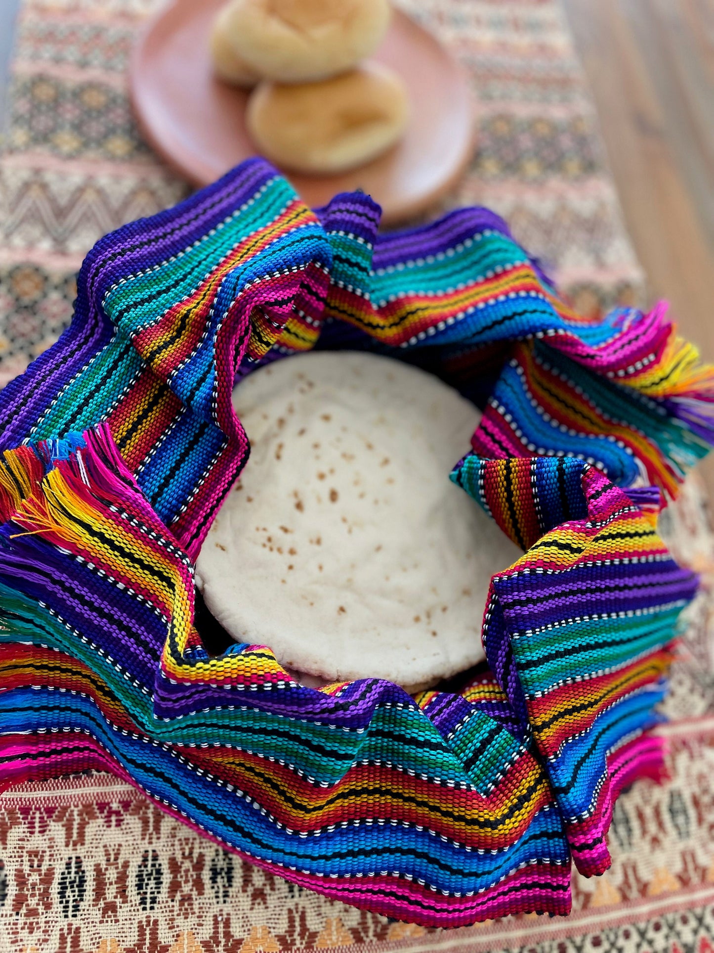 Handwoven tortilla warmer - Blue / Orange / Purple / Lime /Aqua