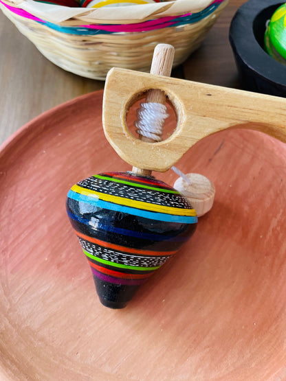 Guatemalan Traditional Spinning Wooden Top Toy- Trompo