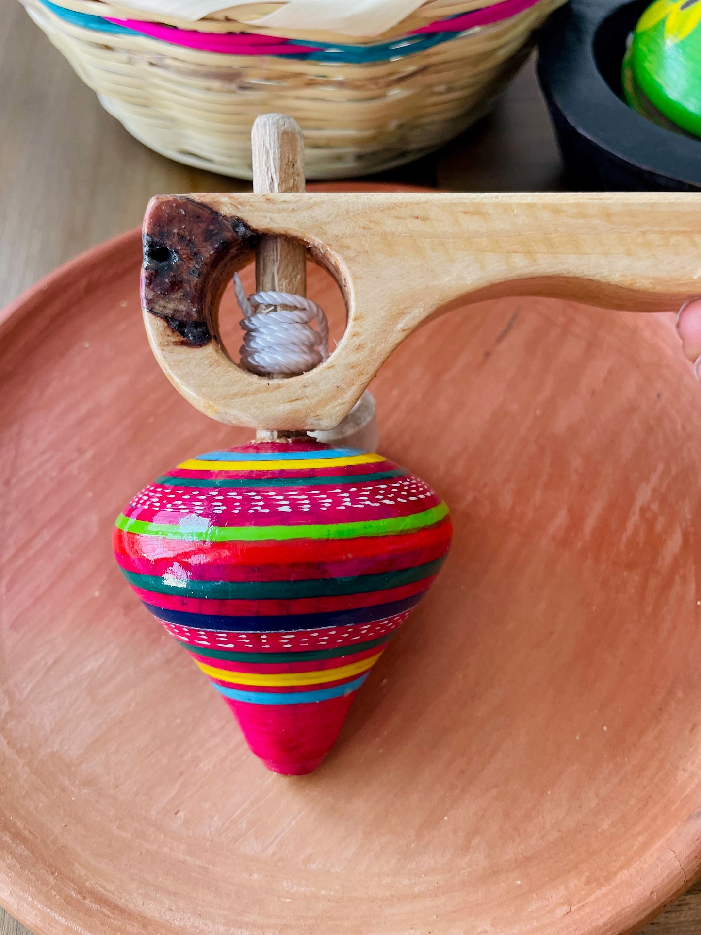 Guatemalan Traditional Spinning Wooden Top Toy- Trompo