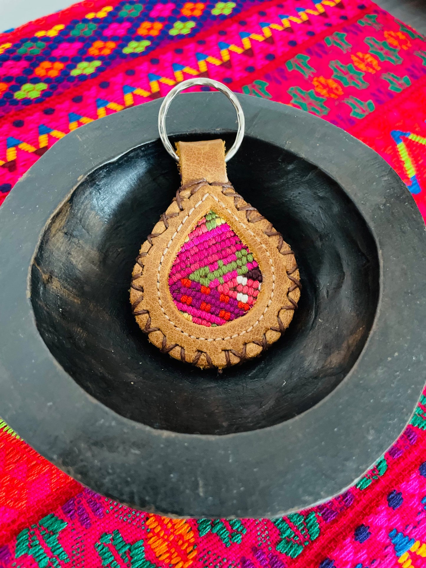 Guatemalan Genuine Leather/Huipil Key Chains