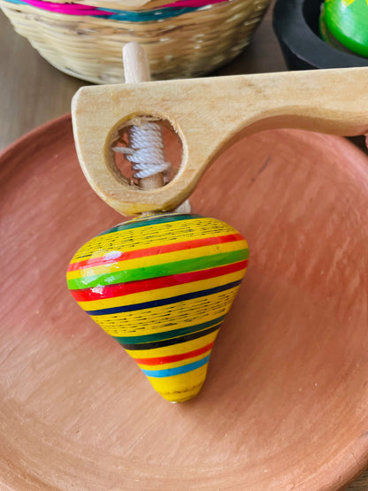 Guatemalan Traditional Spinning Wooden Top Toy- Trompo