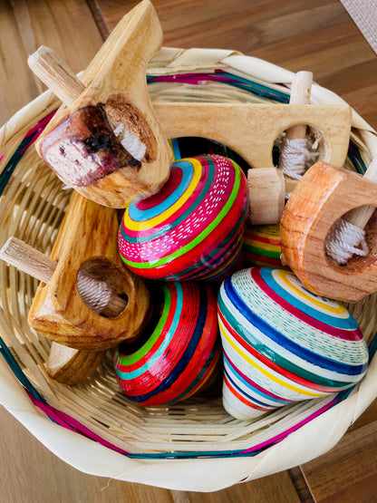 Guatemalan Traditional Spinning Wooden Top Toy- Trompo