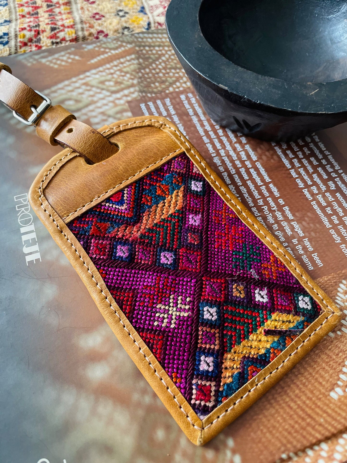 Guatemalan Handmade Leather/Huipil Luggage Tags