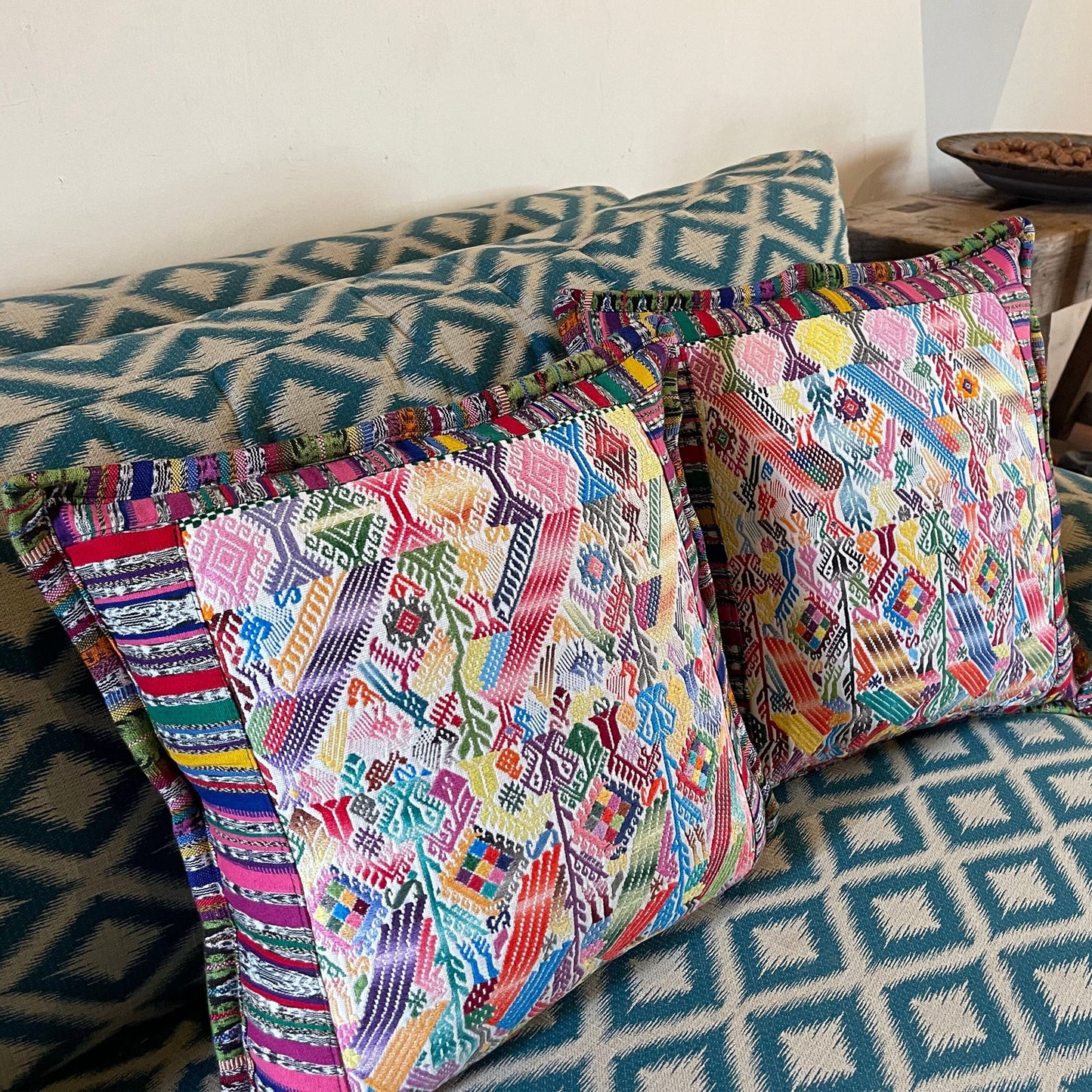 Guatemalan Huipil pillow covers from San Juan Chile Verde